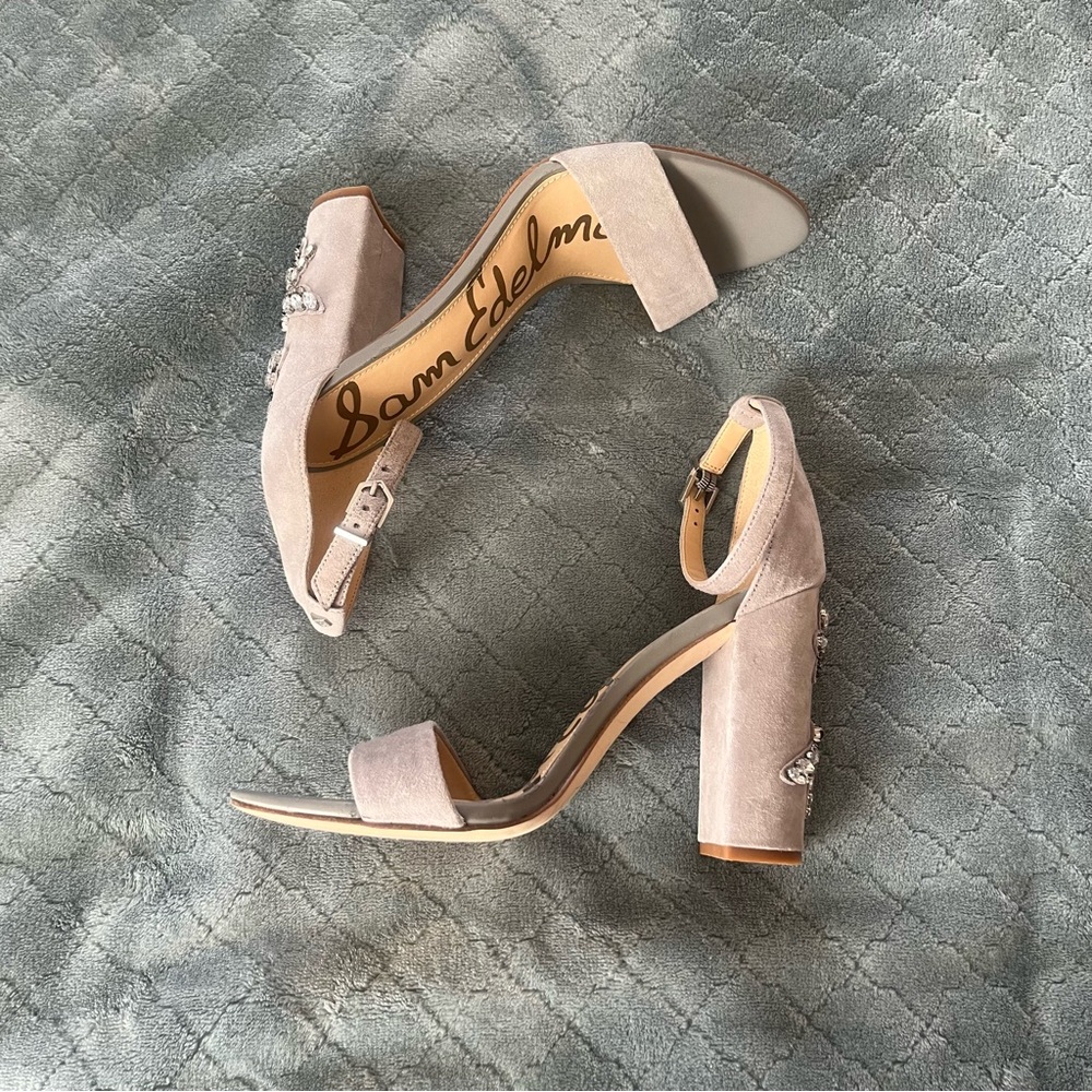 Sam Edelman Gray Chunky Heels with Rhinestone Embellishments 7.5 - Picture 3 of 7